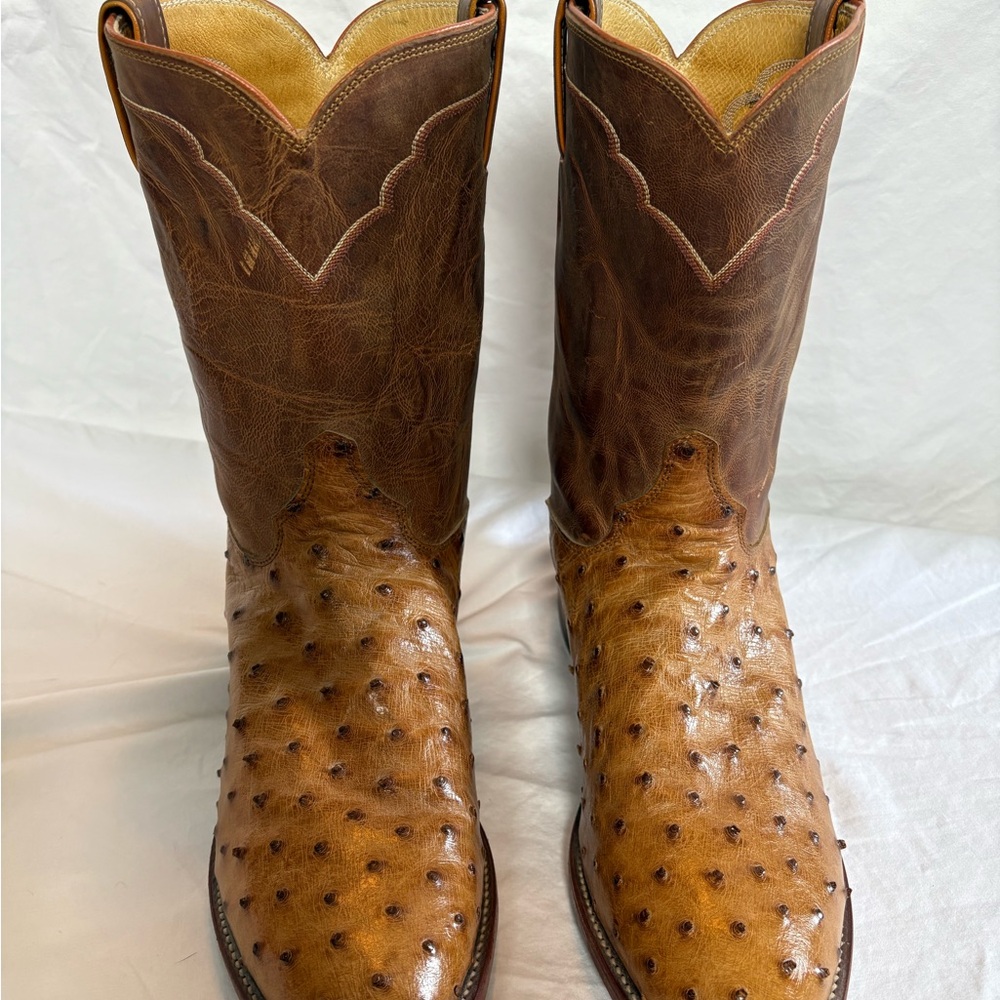 Justin Boots Tan and Brown Ostrich Western Boots - Picture 11 of 14